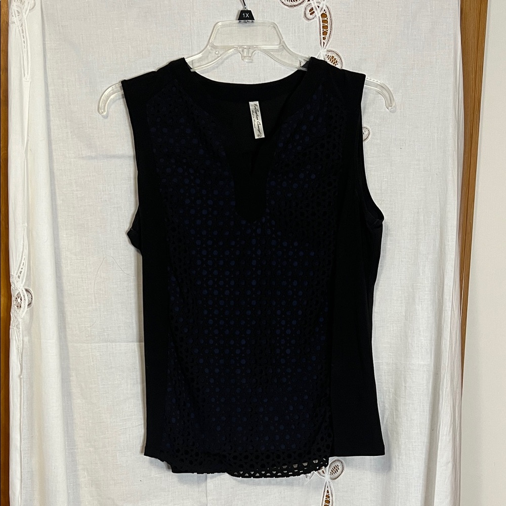 Elegant Black and blue geometric Sleeveless Top